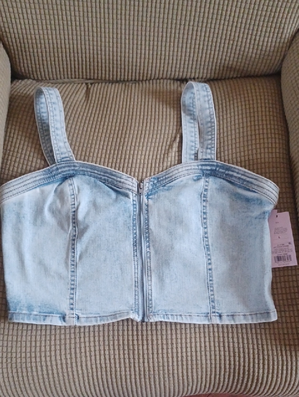 Wild Fable Brand Light Wash Denim Crop Tank Top with Front Zip